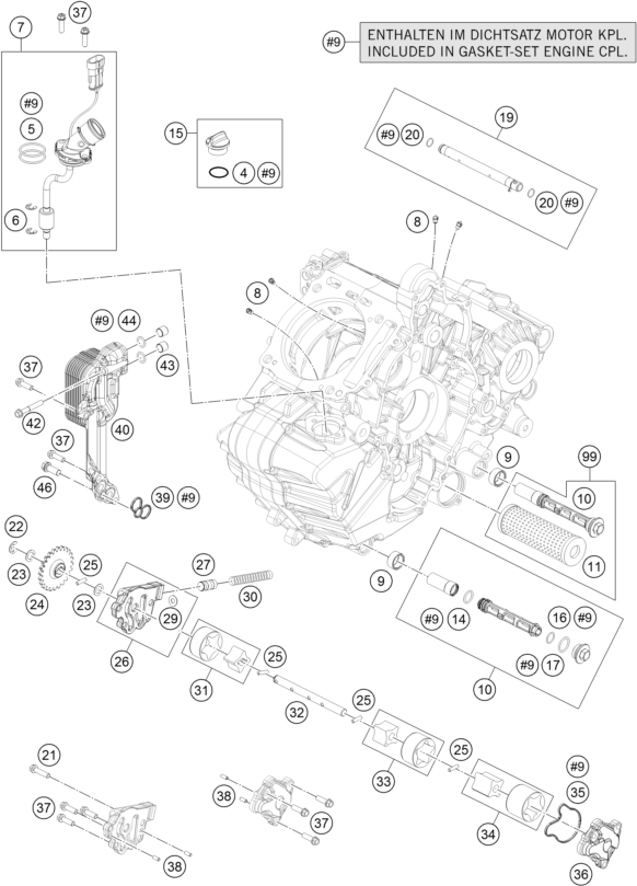 Despiece original completo de Sistema de lubricación del modelo de KTM 1290 SUPERDUKE R WHITE del año 2017