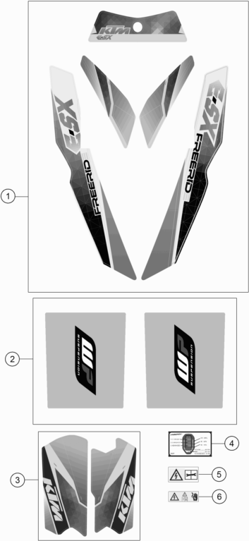 Despiece original completo de Kit gráficos del modelo de KTM FREERIDE E-SX del año 2015