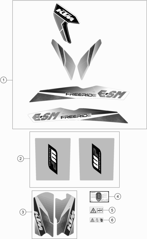 Despiece original completo de Kit gráficos del modelo de KTM FREERIDE E-SM del año 2015