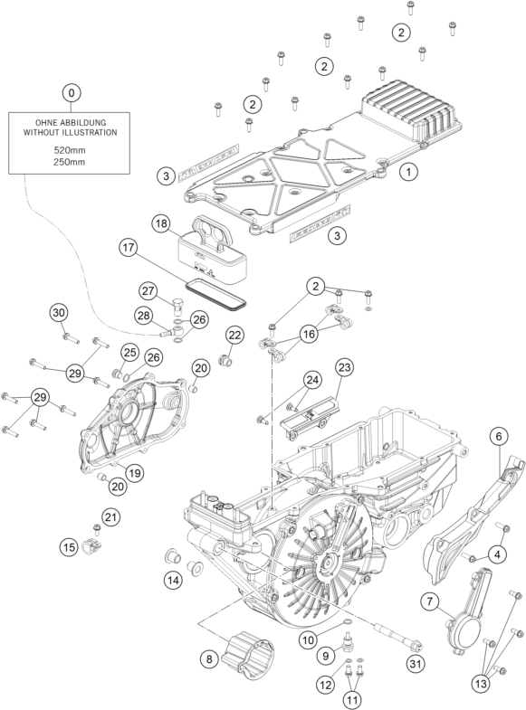 Despiece original completo de Carter del motor del modelo de KTM FREERIDE  E-XC del año 2015