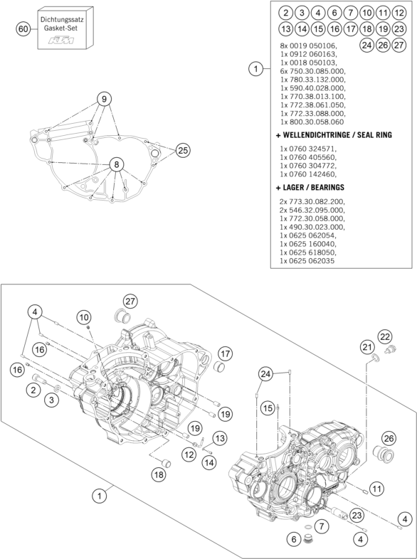 Despiece original completo de Carter del motor del modelo de KTM FREERIDE 350 del año 2015