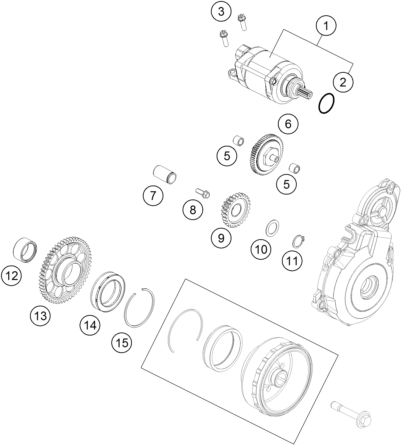 Despiece original completo de Motor de arranque eléctrico del modelo de KTM FREERIDE 350 del año 2015