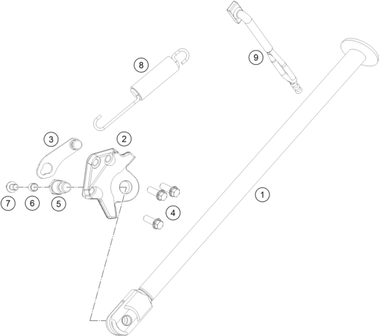 Despiece original completo de Caballete lateral / caballete central del modelo de KTM 450 RALLY FACTORY REPLICA del año 2015