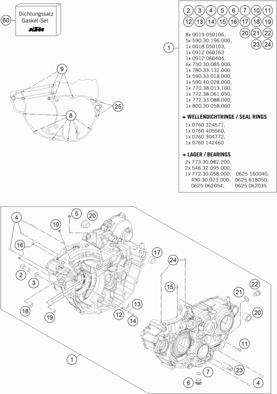 Despiece original completo de Carter del motor del modelo de KTM 350 EXC-F FACTORY EDITION del año 2015