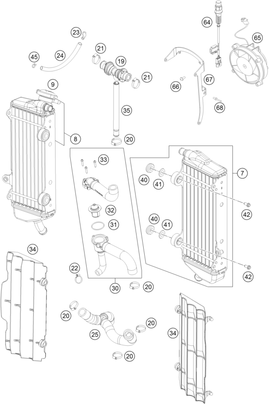 Despiece original completo de Sistema de refrigeración del modelo de KTM 350 EXC-F FACTORY EDITION del año 2015