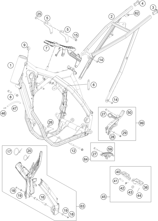 Despiece original completo de Chasis del modelo de KTM 250 SX-F del año 2015