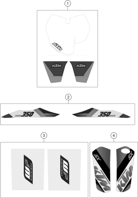 Despiece original completo de Kit gráficos del modelo de KTM 350 SX-F del año 2015