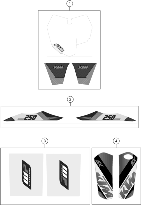 Despiece original completo de Kit gráficos del modelo de KTM 250 SX-F del año 2015