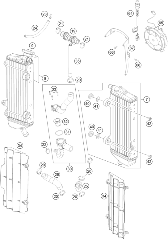 Despiece original completo de Sistema de refrigeración del modelo de KTM 450 EXC FACTORY EDITION del año 2015