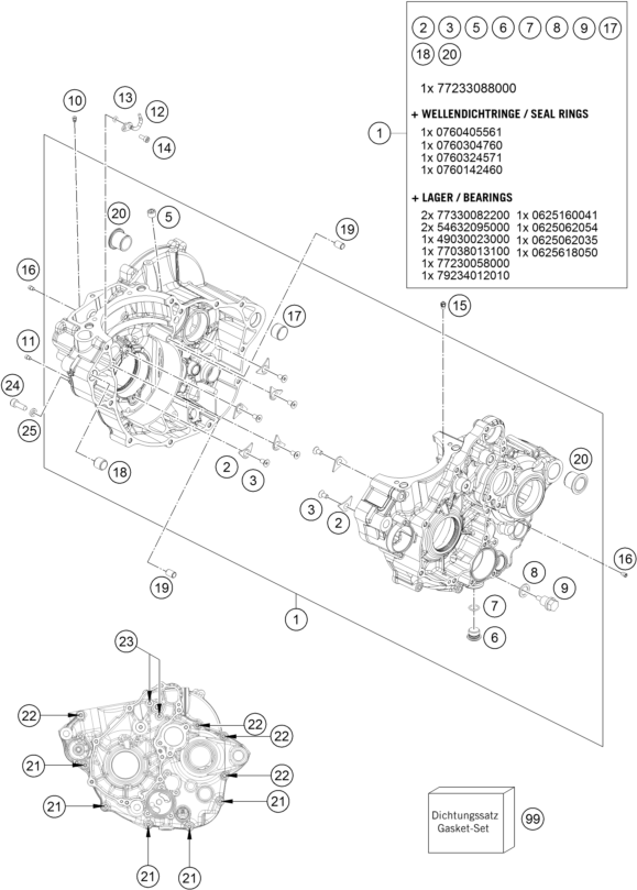 Despiece original completo de Carter del motor del modelo de KTM 250 SX-F del año 2016