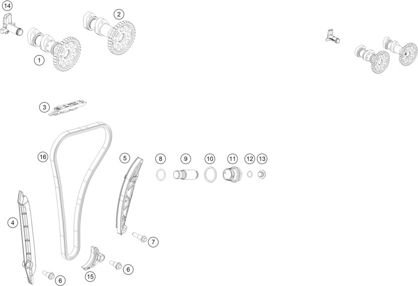 Despiece original completo de Mando de las válvulas del modelo de KTM 250 SX-F del año 2016