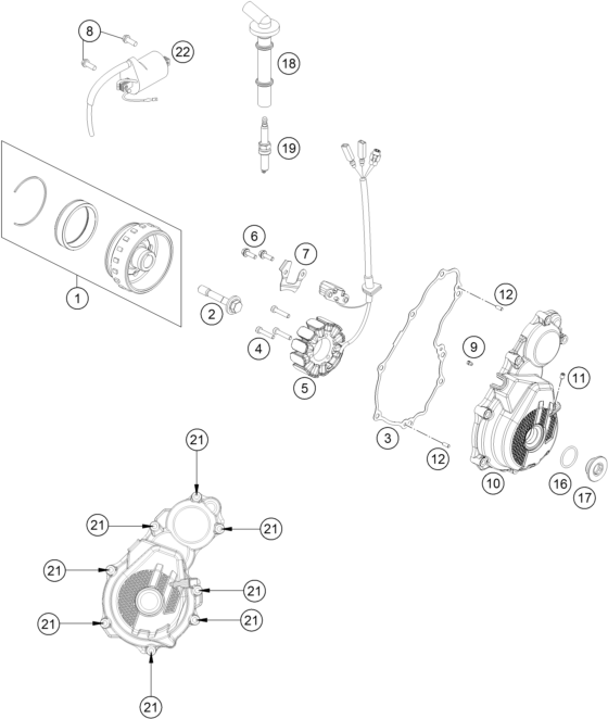Despiece original completo de Sistema de encendido del modelo de KTM 350 SX-F del año 2020