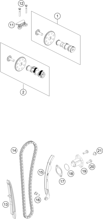 Despiece original completo de Mando de las válvulas del modelo de KTM RC 390 white ABS del año 2014