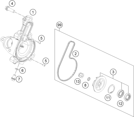 Despiece original completo de Bomba de agua del modelo de KTM 125 DUKE ORANGE ABS del año 2015