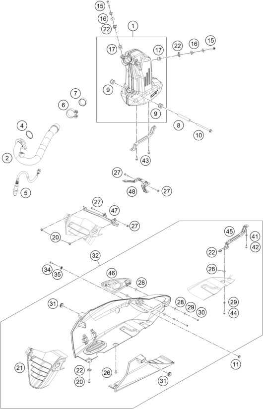 Despiece original completo de Sistema de escape del modelo de KTM RC 390 WHITE ABS del año 2015