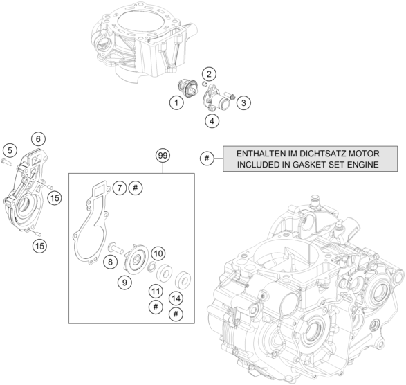 Despiece original completo de Bomba de agua del modelo de KTM 690 SMC R ABS del año 2016