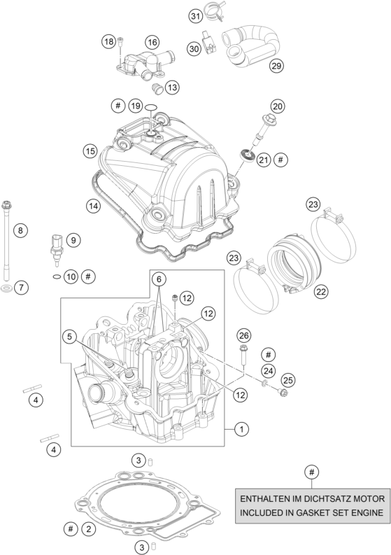 Despiece original completo de Culata de cilindros del modelo de KTM 690 SMC R ABS del año 2016