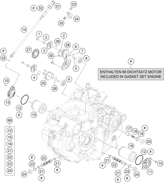 Despiece original completo de Sistema de lubricación del modelo de KTM 690 SMC R ABS del año 2016