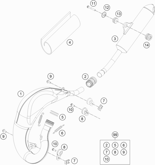 Despiece original completo de Sistema de escape del modelo de KTM 65 SX del año 2018