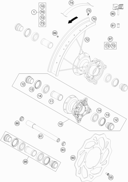 Despiece original completo de Rueda delantera del modelo de KTM 85 SX 19 16 del año 2016