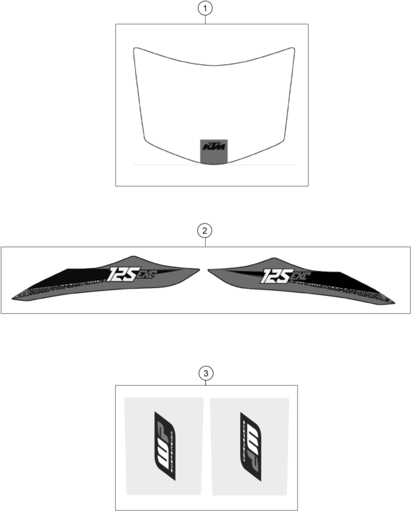 Despiece original completo de Kit gráficos del modelo de KTM 125 EXC del año 2016