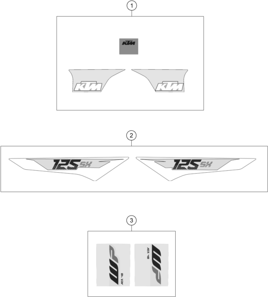 Despiece original completo de Kit gráficos del modelo de KTM 125 SX del año 2016