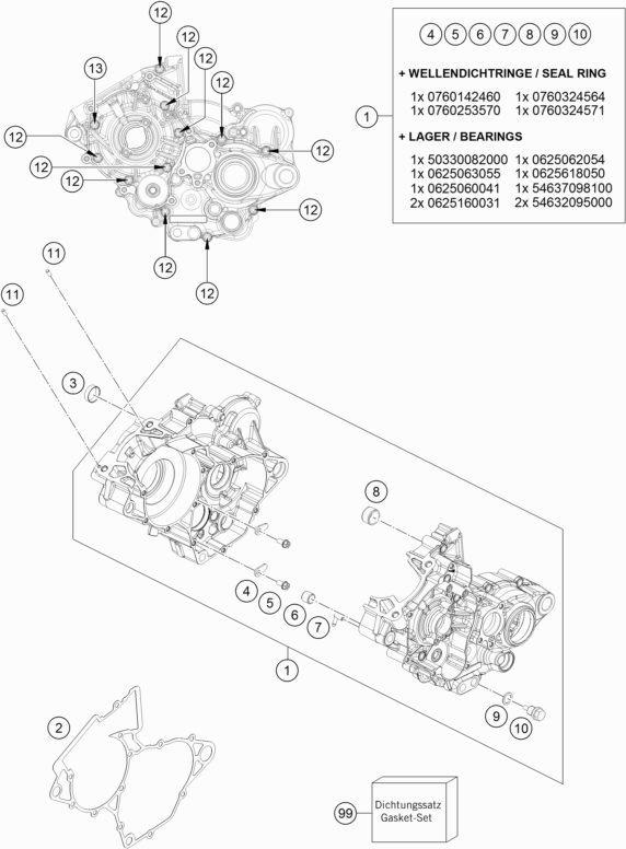 Despiece original completo de Carter del motor del modelo de KTM 125 SX del año 2017