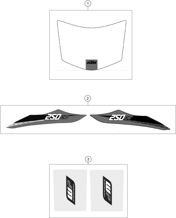 Despiece original completo de Kit gráficos del modelo de KTM 250 EXC del año 2016