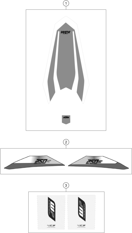 Despiece original completo de Kit gráficos del modelo de KTM 250 XC del año 2016