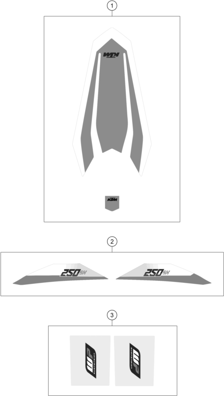 Despiece original completo de Kit gráficos del modelo de KTM 250 SX del año 2016
