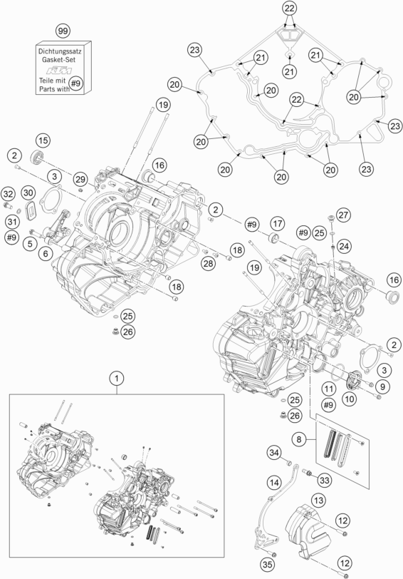 Despiece original completo de Carter del motor del modelo de KTM 1190 ADVENTURE ABS GREY del año 2016