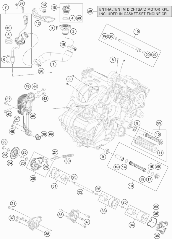 Despiece original completo de Sistema de lubricación del modelo de KTM 1190 ADVENTURE R ABS del año 2016