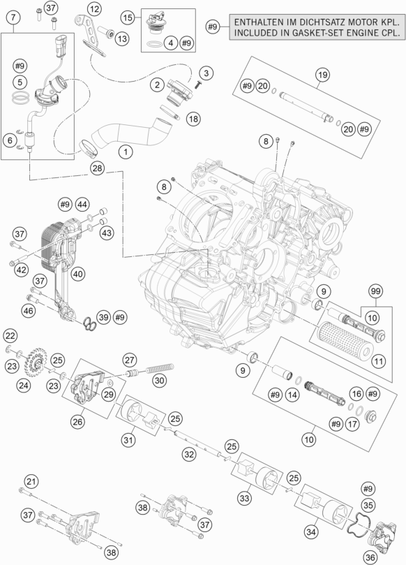 Despiece original completo de Sistema de lubricación del modelo de KTM 1290 SUPER ADVENTURE WH ABS del año 2016
