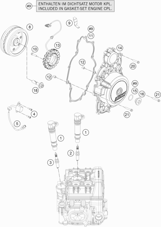 Despiece original completo de Sistema de encendido del modelo de KTM 1290 Super Adventure T del año 2017