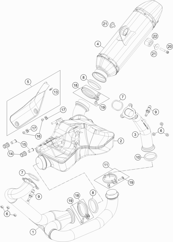 Despiece original completo de Sistema de escape del modelo de KTM 1290 SUPERDUKE R S.E. ABS del año 2016