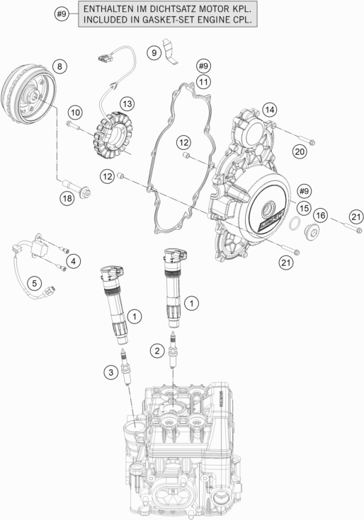 Despiece original completo de Sistema de encendido del modelo de KTM 1290 SUPERDUKE R S.E. ABS del año 2016