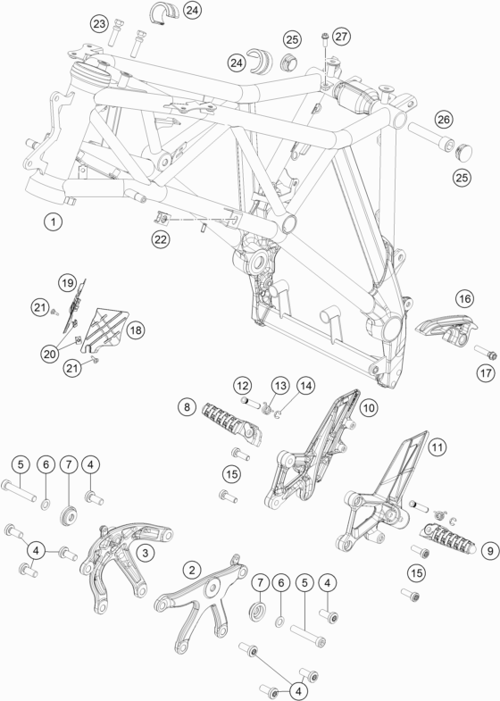 Despiece original completo de Chasis del modelo de KTM 1290 SUPER DUKE GT GREY ABS del año 2016