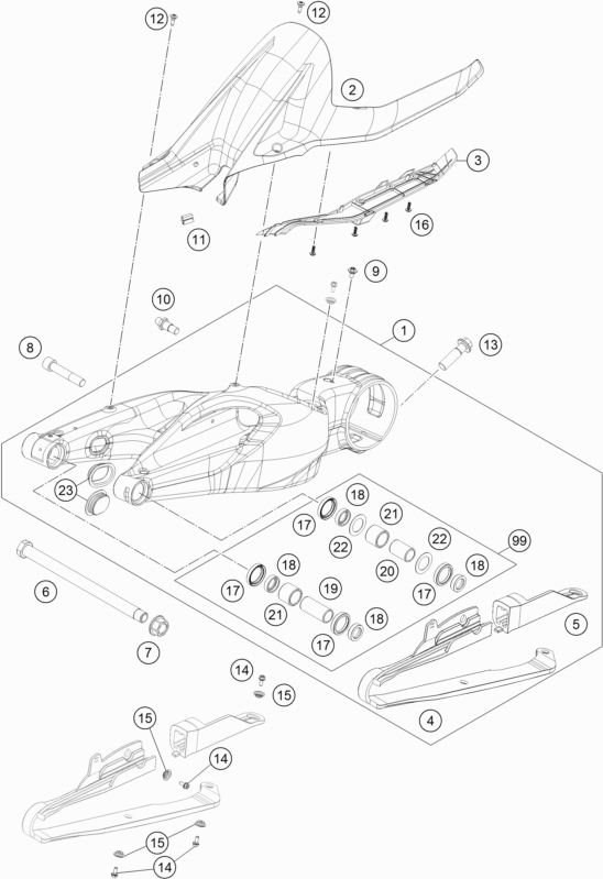 Despiece original completo de Basculante del modelo de KTM 1290 SUPER DUKE GT OR. ABS del año 2016