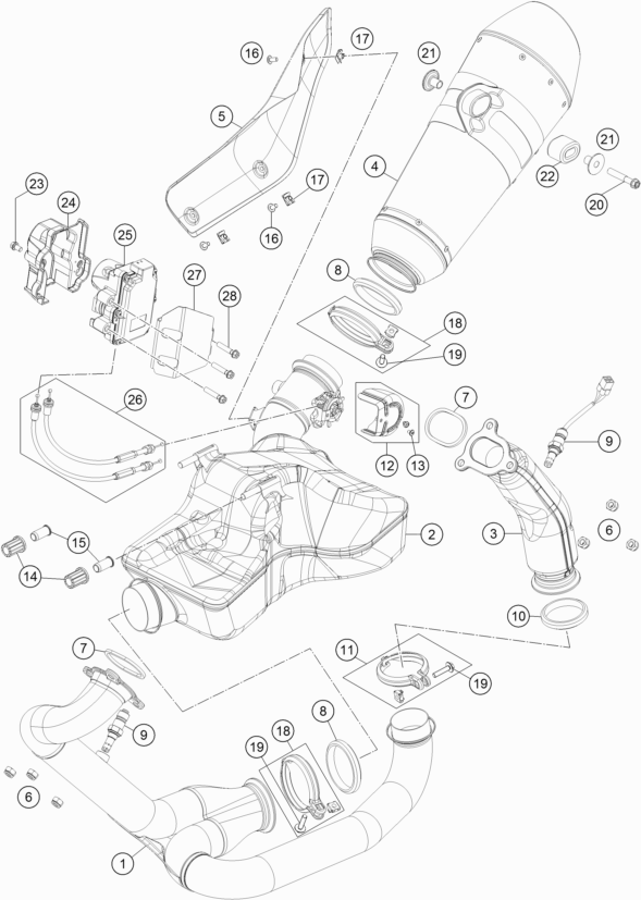 Despiece original completo de Sistema de escape del modelo de KTM 1290 SUPER DUKE GT OR. ABS del año 2016