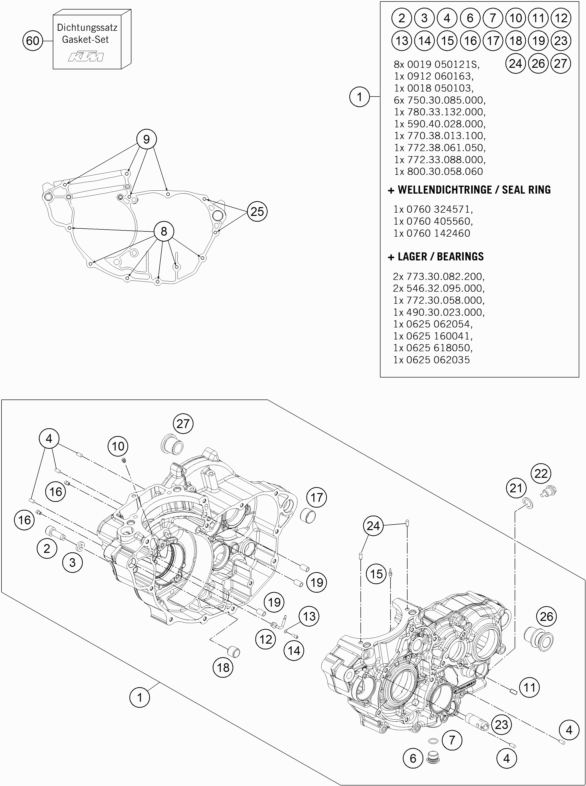 Despiece original completo de Carter del motor del modelo de KTM FREERIDE  350 del año 2017