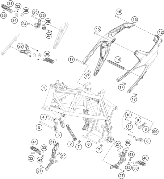 Despiece original completo de Chasis del modelo de KTM 690 DUKE R ABS del año 2016