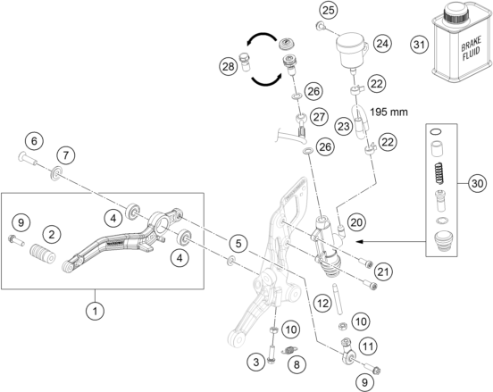 Despiece original completo de Sistema de freno trasero del modelo de KTM 690 DUKE R ABS del año 2016