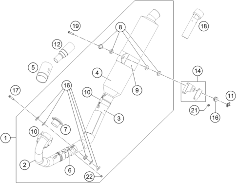 Despiece original completo de Sistema de escape del modelo de KTM 450 RALLY FACTORY REPLICA del año 2015