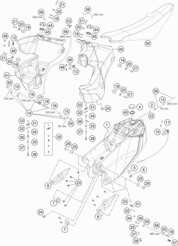 Despiece original completo de Depósito, asiento del modelo de KTM 450 RALLY FACTORY REPLICA del año 2016