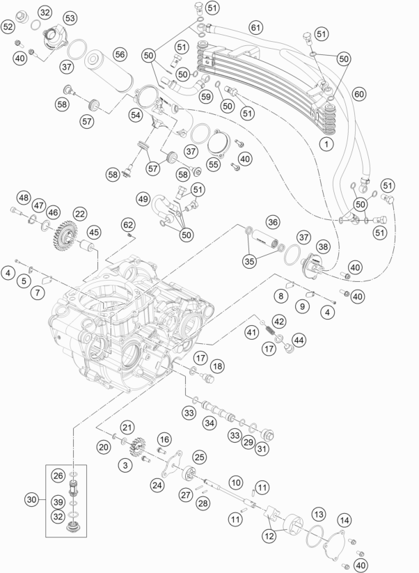 Despiece original completo de Sistema de lubricación del modelo de KTM 450 RALLY FACTORY REPLICA del año 2016