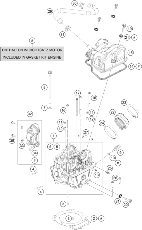Despiece original completo de Culata de cilindros del modelo de KTM 690 DUKE ORANGE ABS del año 2016