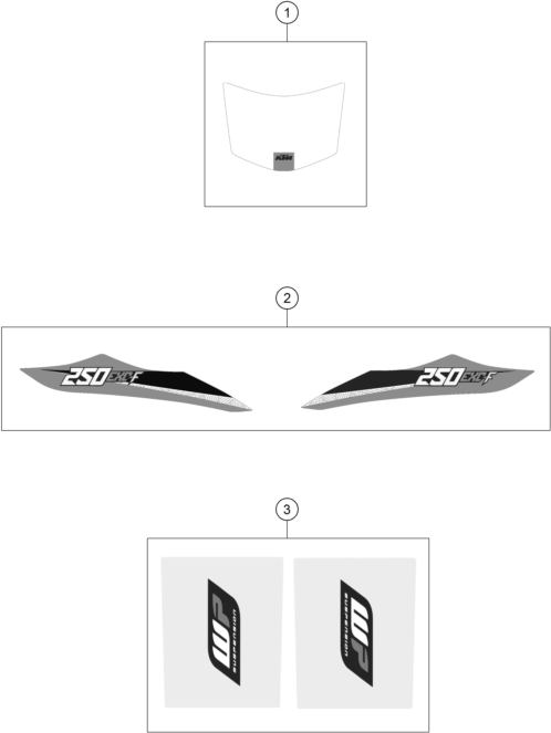 Despiece original completo de Kit gráficos del modelo de KTM 250 EXC-F del año 2016