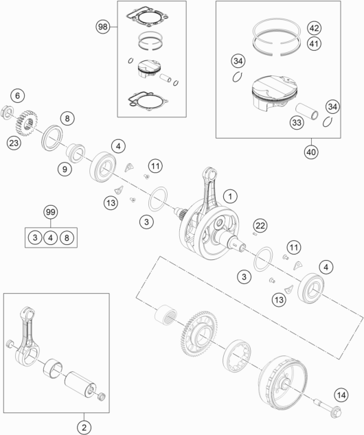 Despiece original completo de Cigüeñal, pistón del modelo de KTM 350 EXC-F SIX DAYS del año 2016
