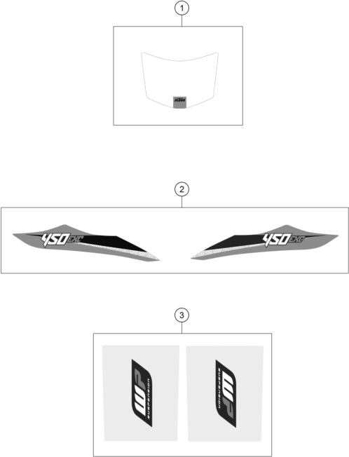 Despiece original completo de Kit gráficos del modelo de KTM 450 EXC del año 2016