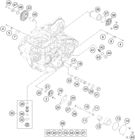 Despiece original completo de Sistema de lubricación del modelo de KTM 500 EXC del año 2016